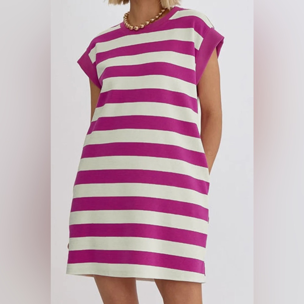 Entro Pink and Cream Striped Dress